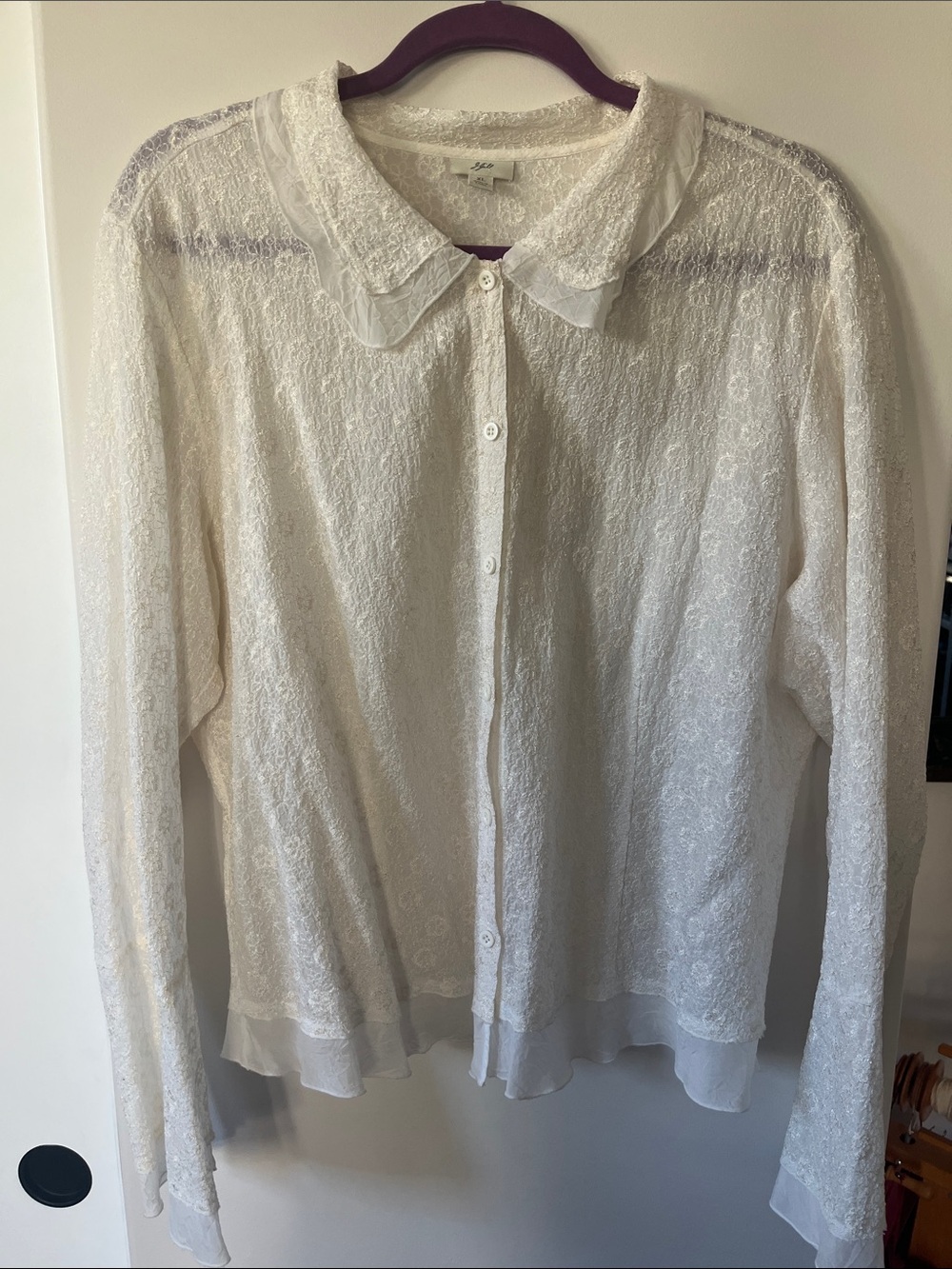 J. Jill Cream Lace Button-Front Blouse EUC embroidered details beautiful